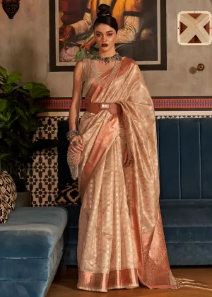 Beige Brown Zari Woven Tissue Silk Saree