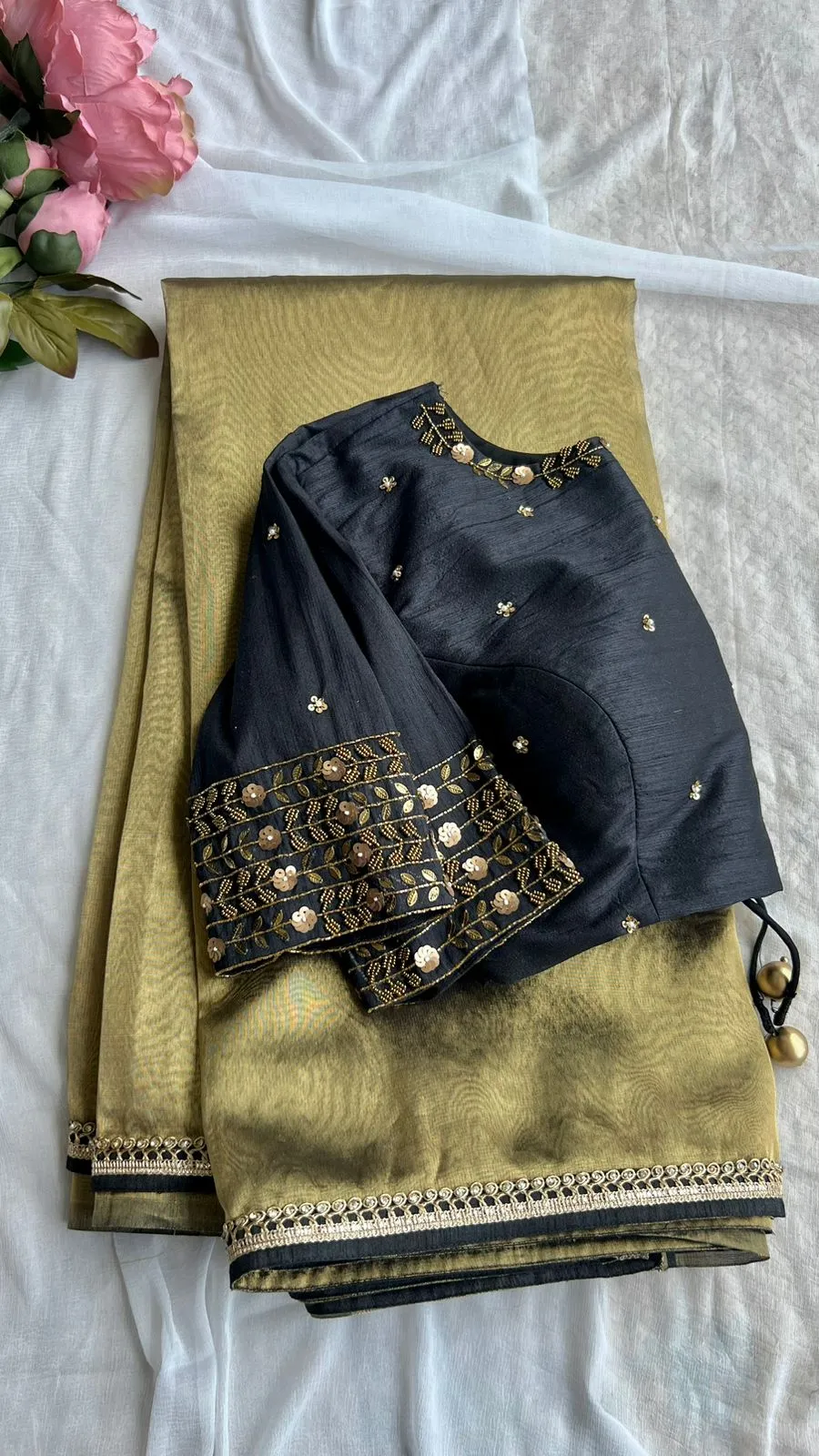 Black silk intricate handwork blouse