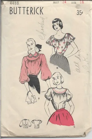 Butterick 4488 Ladies Blouse Vintage Sewing Pattern Vintage Sewing Pattern 1940s