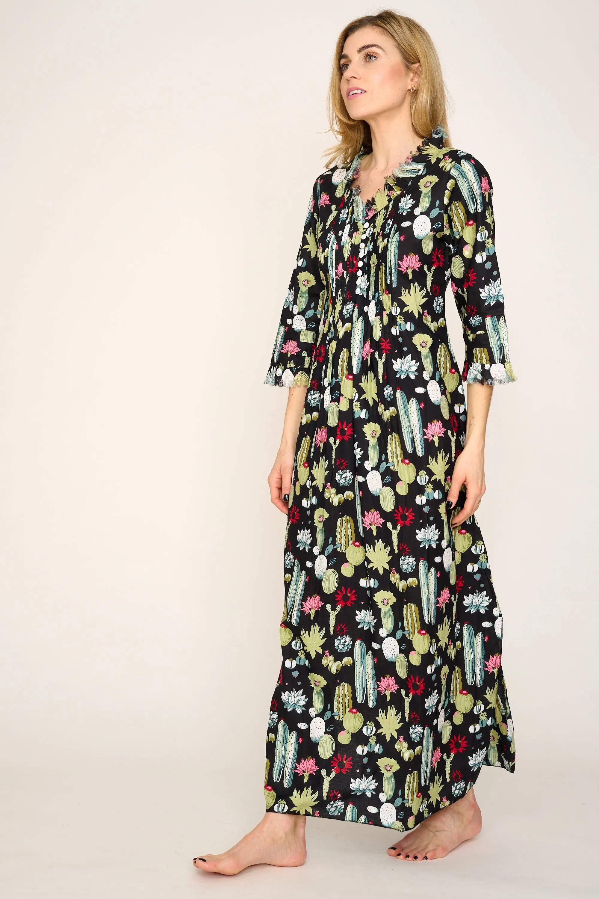 Cotton Annabel Maxi Dress in Black Cactus