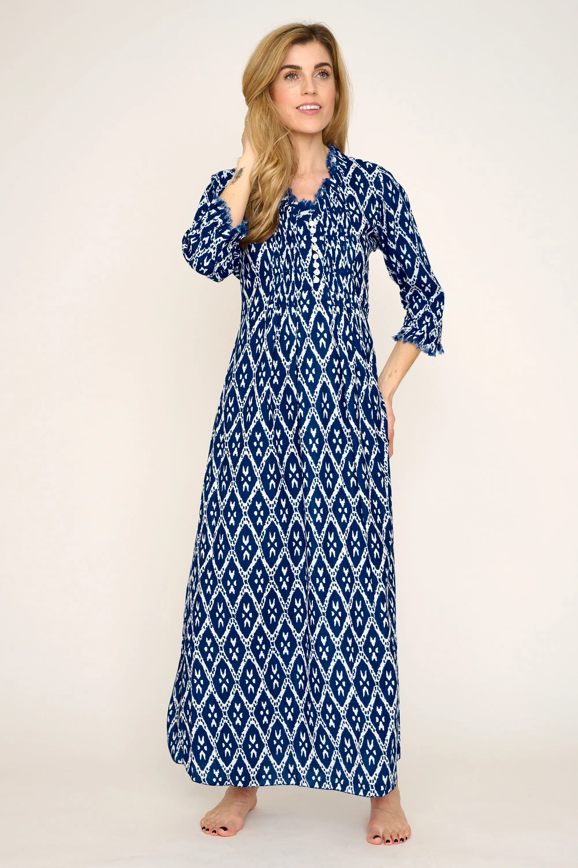 Cotton Annabel Maxi Dress in Blue Diamond