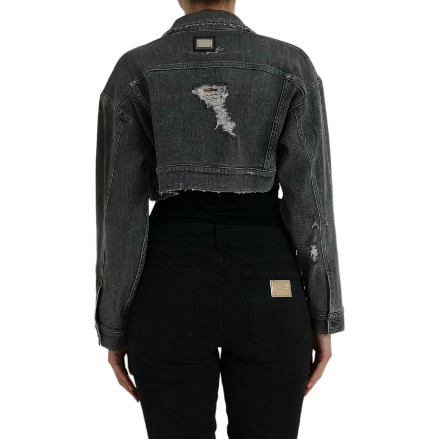 Dolce & Gabbana Dark Gray Cotton Stretch Cropped Denim Jacket