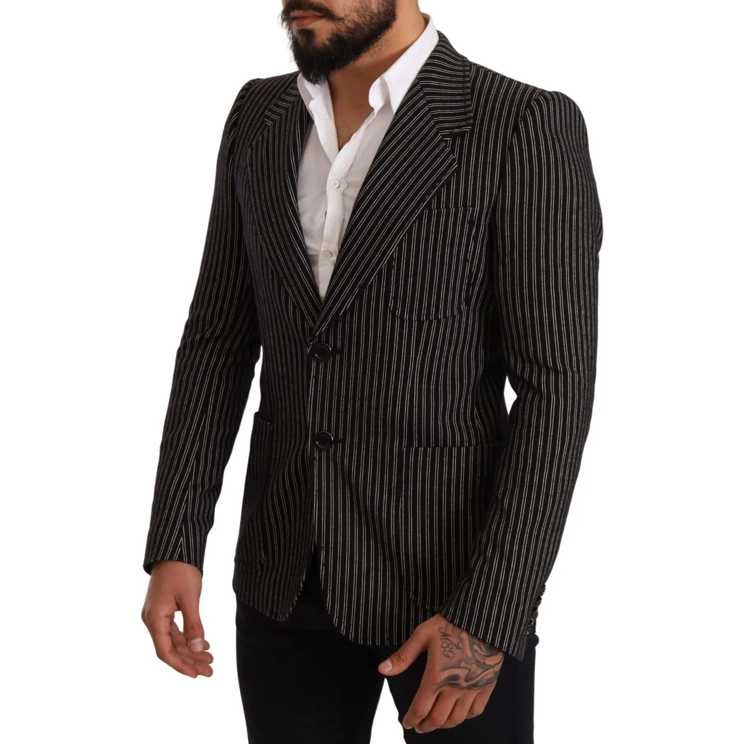 Dolce & Gabbana Elegant Black Striped Virgin Wool Blazer