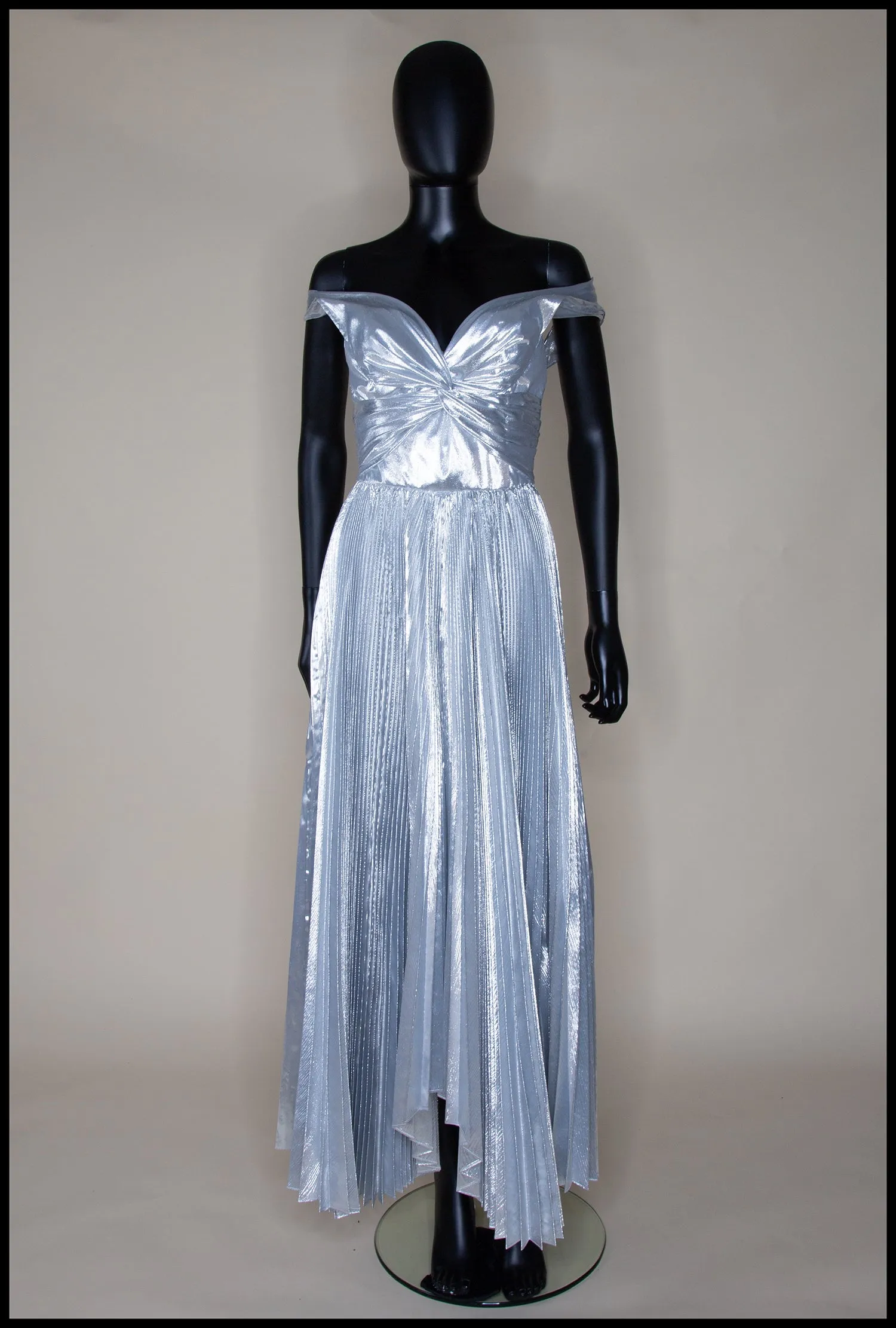 Fitz - Metallic Silver Lamé Pleated Dress