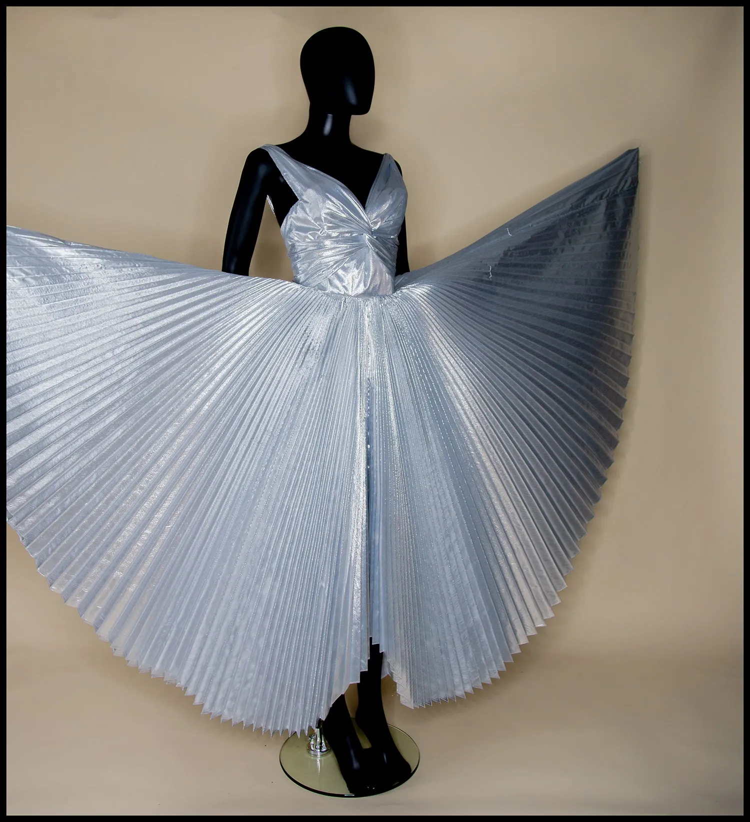 Fitz - Metallic Silver Lamé Pleated Dress