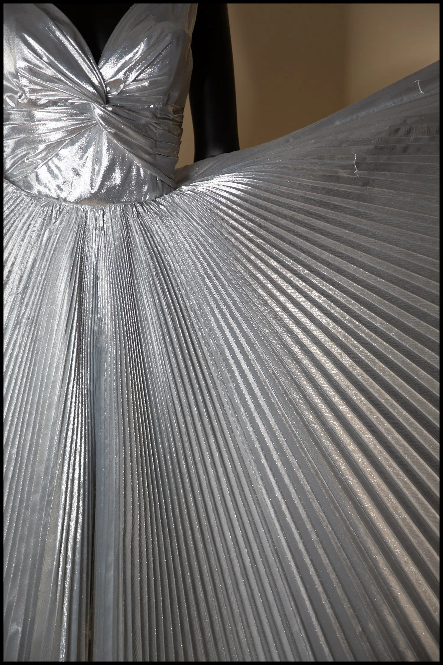 Fitz - Metallic Silver Lamé Pleated Dress