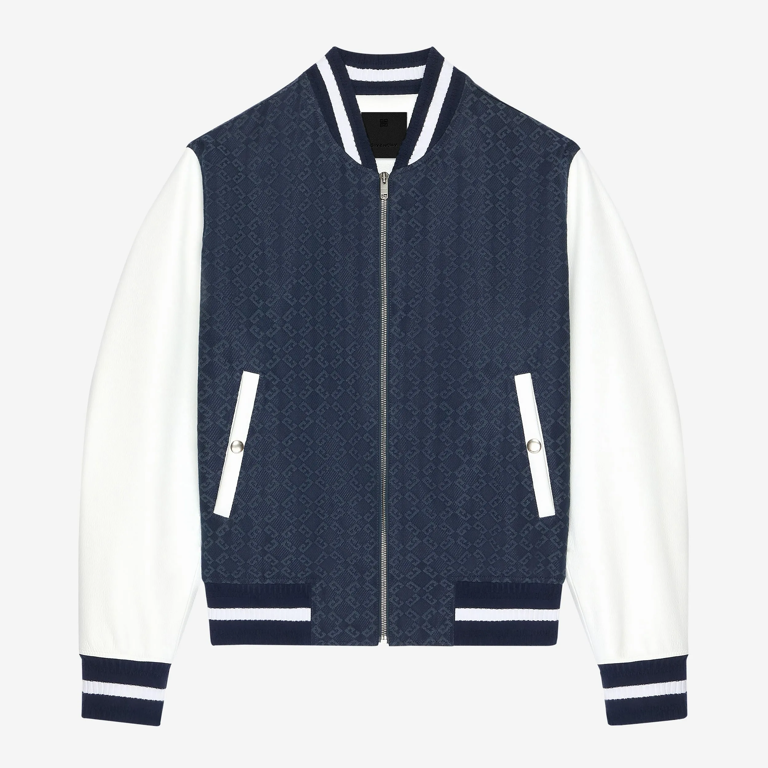 Givenchy Denim Monogram 72 And Leather Varsity Jacket