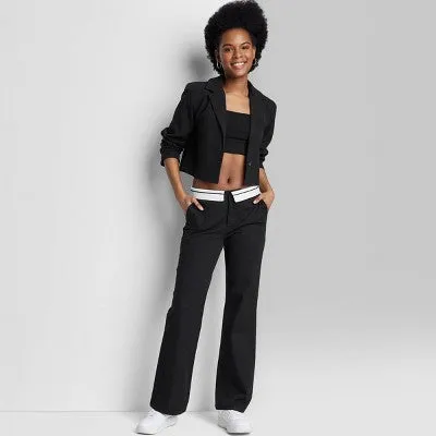 New - Women's Mid-Rise Foldover Straight Chino Pants - Wild Fable Black 6