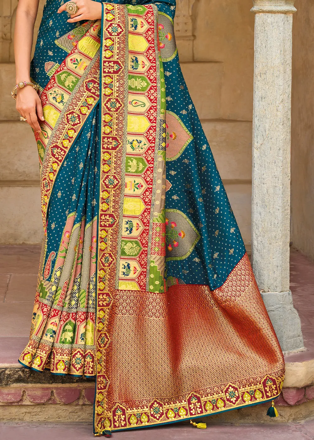 Ocean Blue Dola Silk Saree with Beautiful Embroidery work: Wedding Edition