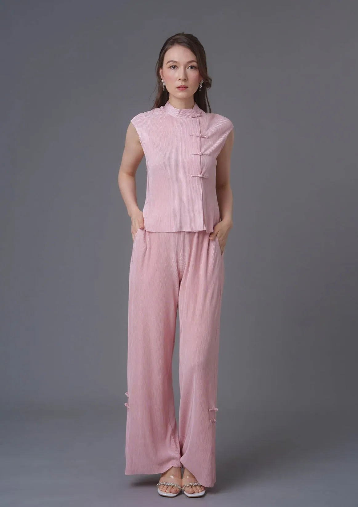 Pleated Qipao Top (Pink)