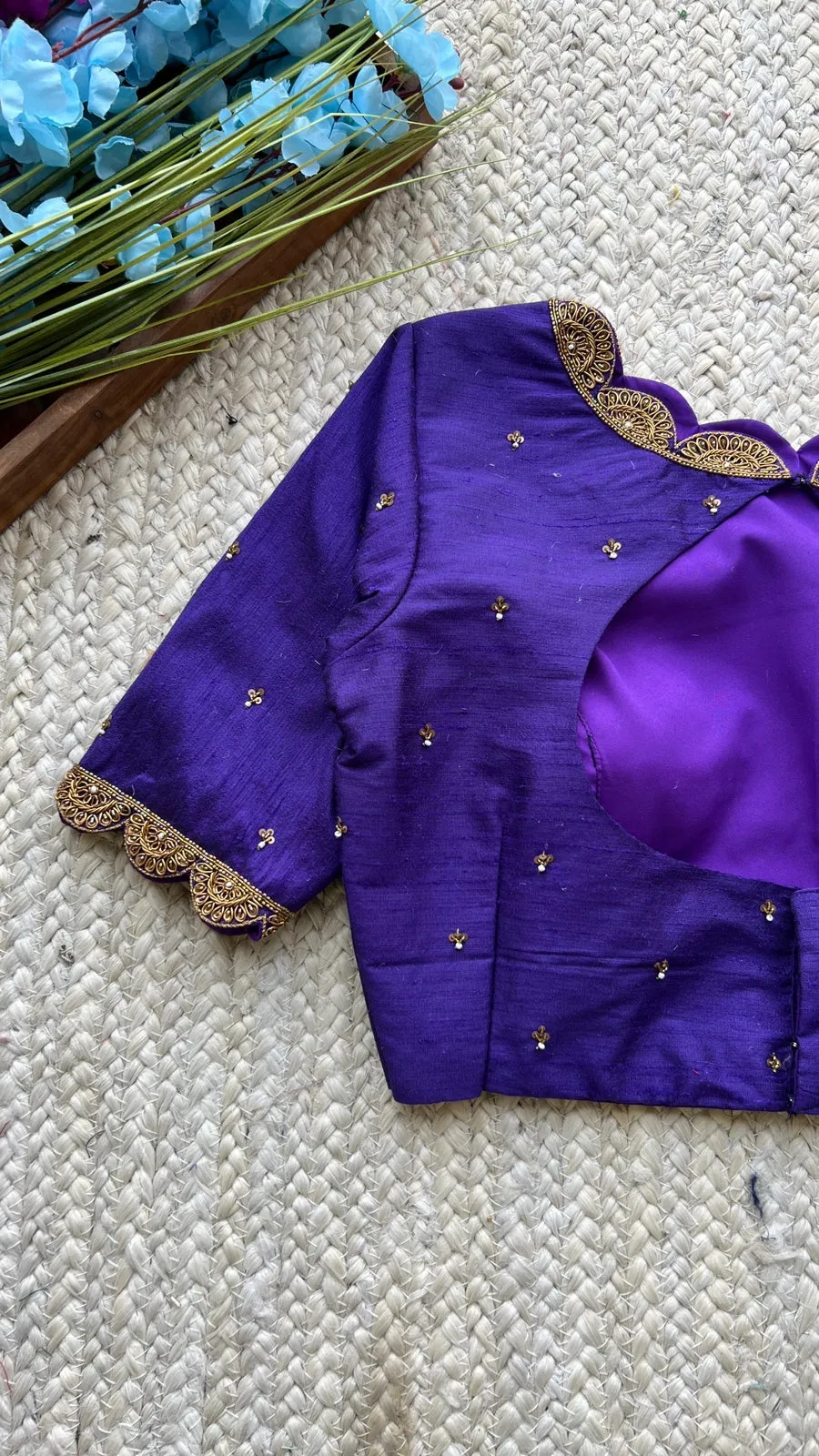 Purple silk hand worked blouse