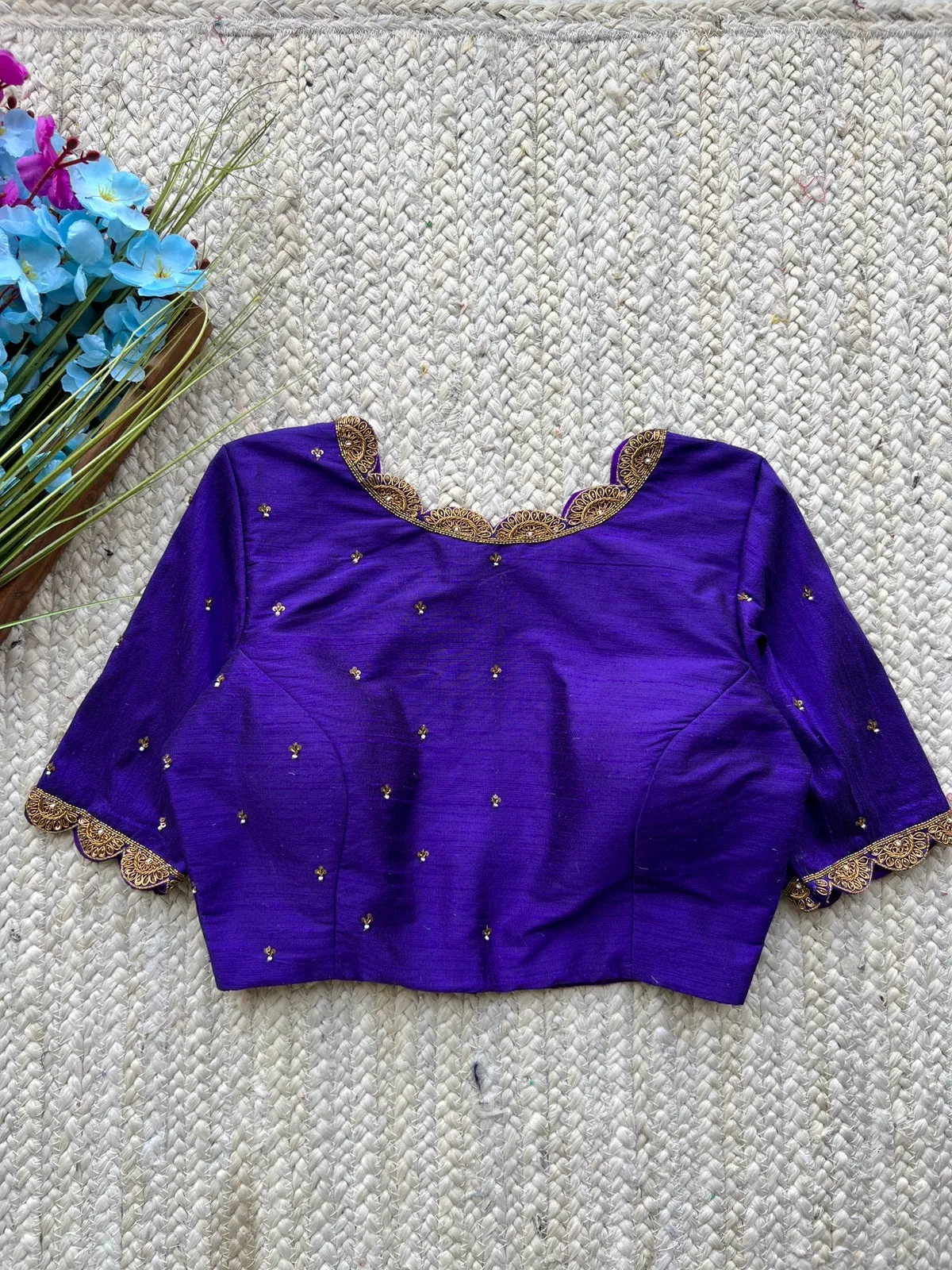 Purple silk hand worked blouse