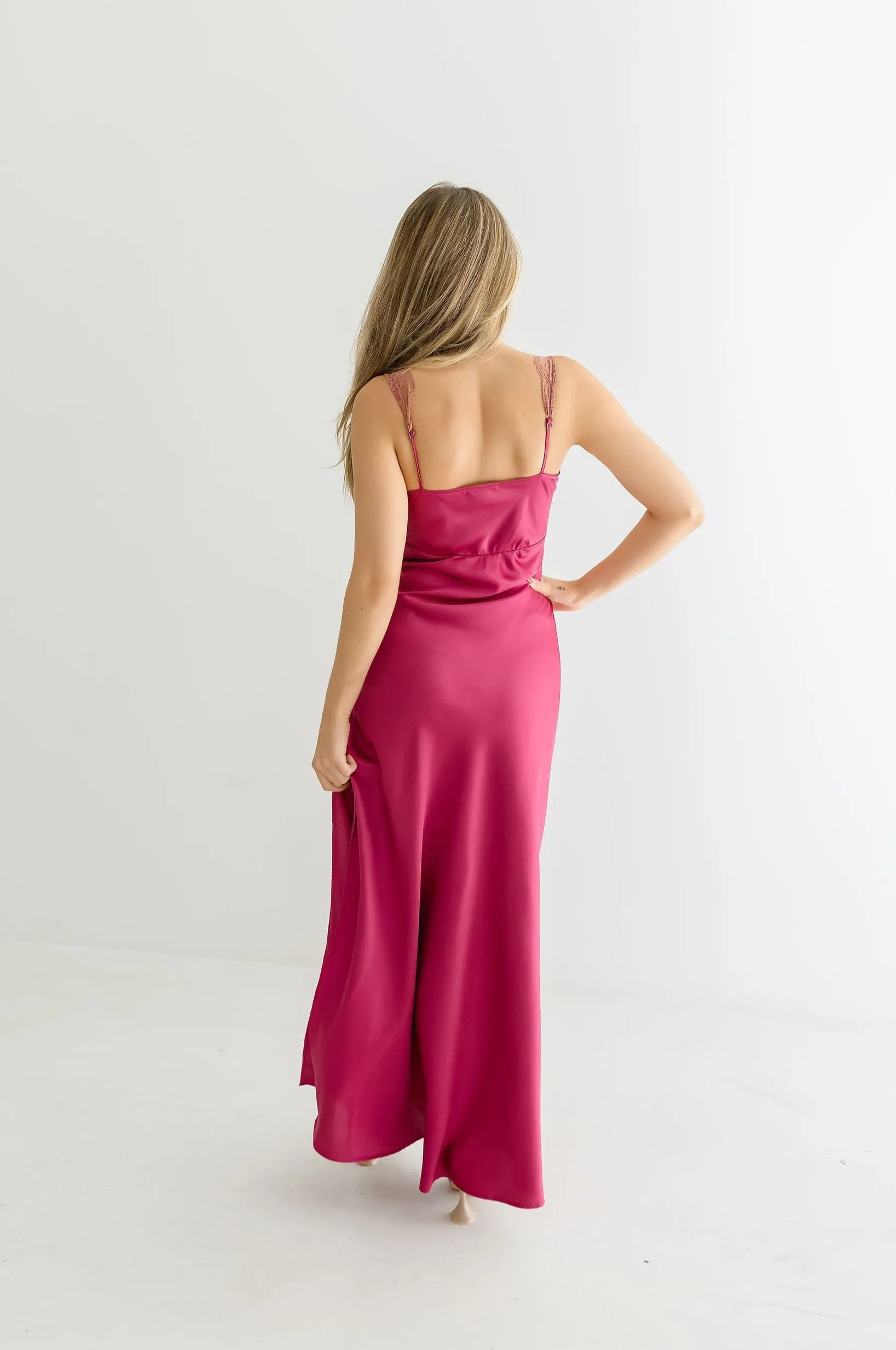 Sabine Sleeveless Lace Contrast Maxi Dress Magenta