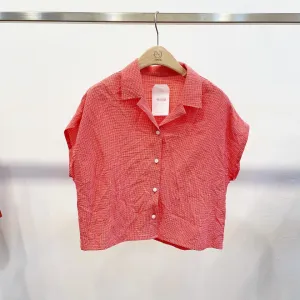 Short Sleeve Grid Blouse