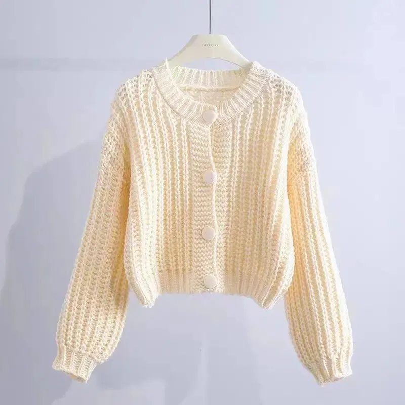 Solid Elegant sweet casual loose sweater cardigan autumn and winter knitted Korean women's top oversized batball sleeve jacket