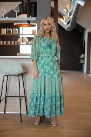 Teal Paisley Print Maxi Dress