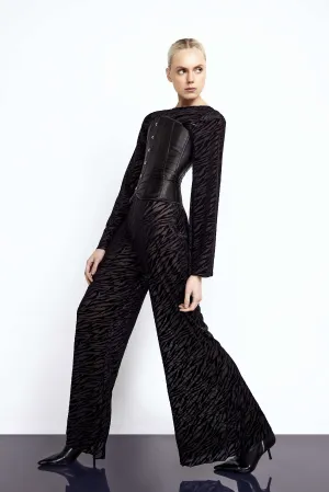 Velvet Jaguar Stripe Lace Jumpsuit With Corset