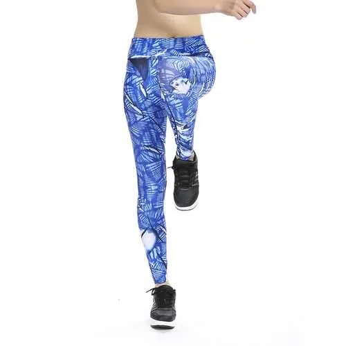 Women Plus Size Slim Quick-dry Print Stretched Gym Running Ninth Yoga Pants