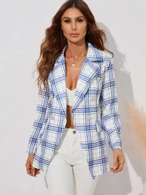 Women’s casual plaid print lapel blazer